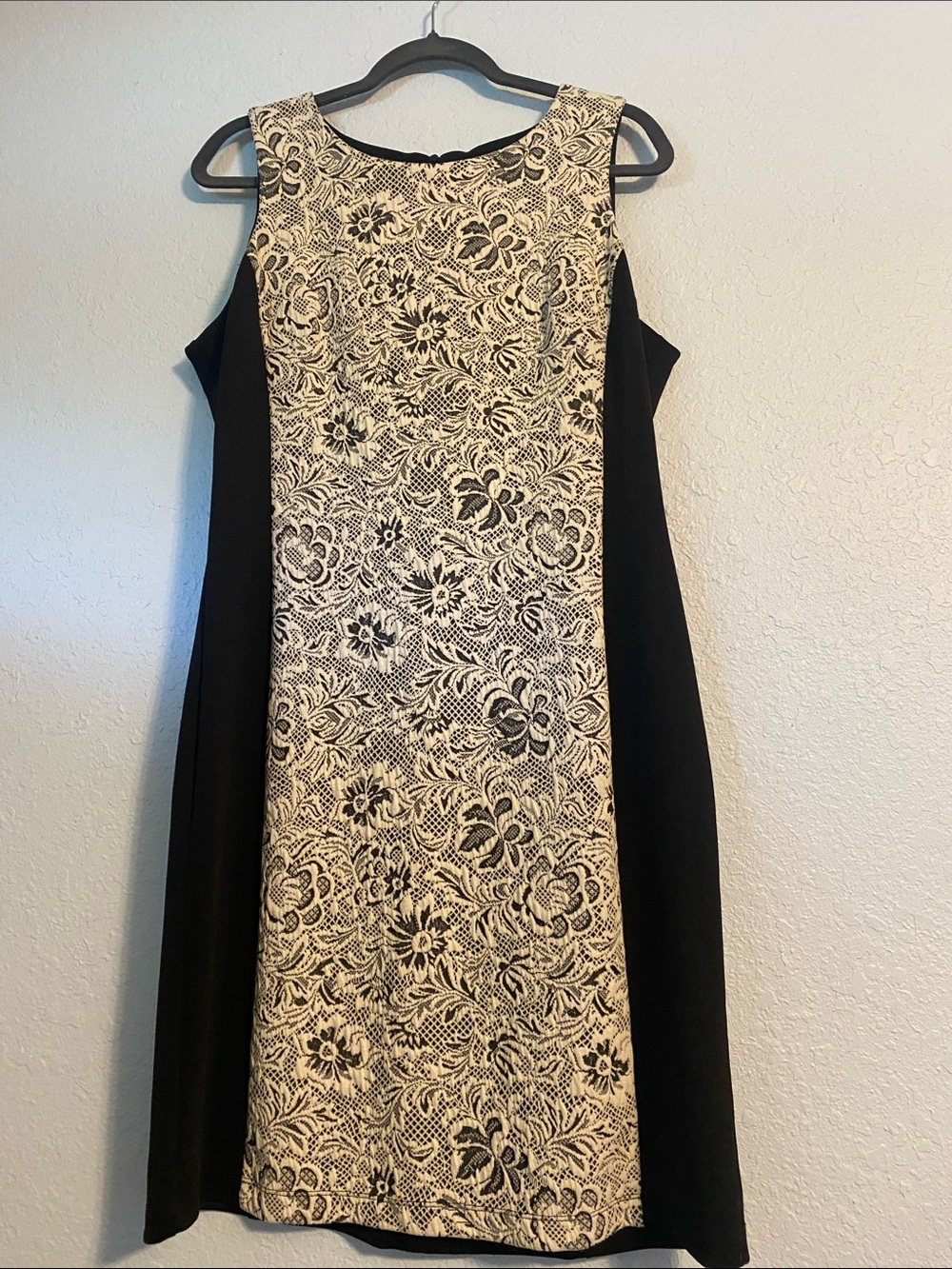 Soho Apparel Black Dress with Cream Floral Center Panel